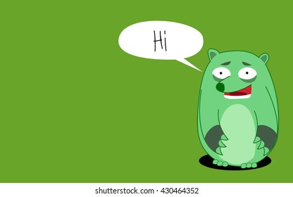 vector graphic green bear cartoon line say greeting on green background