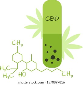 Vector graphic green capsule with cannabidiol
