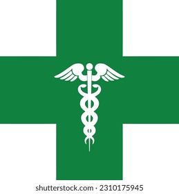 Vector graphic of green cross with bowl of Hygieia, the Europe-wide symbol used on a pharmacy