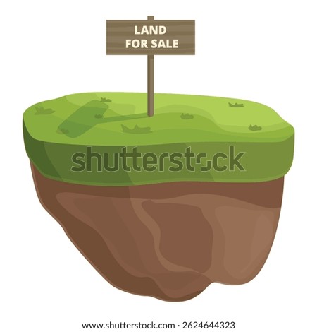 Vector graphic of a green land segment with a land for sale sign, ideal for real estate themes