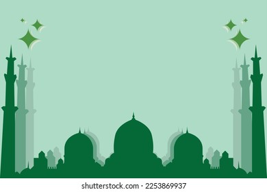 Vector graphic of green mosque Ramadan background with large empty space suitable for banner, congratulation, greeting card, words, etc.