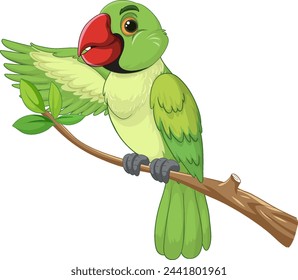 Gráfico vectorial de un loro verde con una rama frondosa