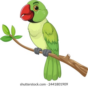 Gráfico vectorial de un loro verde posado en una rama