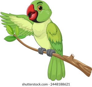 Vector graphic of a green parrot perched on a branch