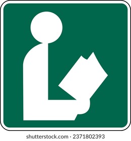 Vector graphic of a green USA Library mutcd highway sign. It consists of a silhouette of a person reading a book contained in a green square svg