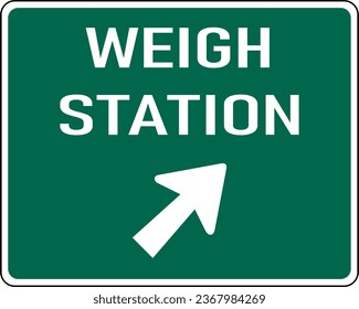 Vector graphic of a green Weigh Station MUTCD highway sign. It consists of the wording Weigh Station and a diagonal arrow contained in a white rectangle svg