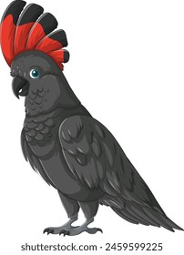 Vector graphic of a grey parrot with a red crest