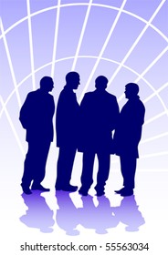 Vector graphic group of businessmen on background of crowd