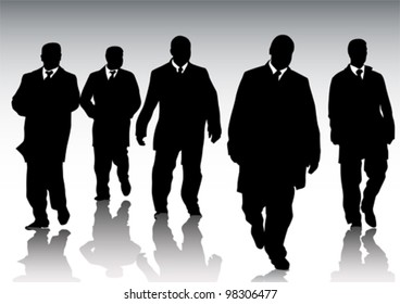 Vector graphic group of businessmen on background of crowd