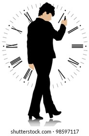Vector graphic group of businesswomen on background of clock