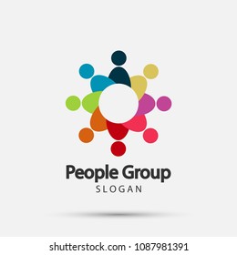 Vector graphic group connection logo.Eight people in the circle.team work icon