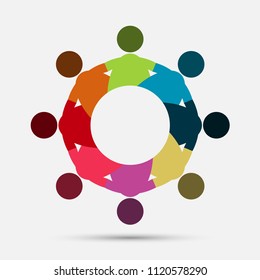 Vector graphic group connection logo.Eight people in the circle.logo team work