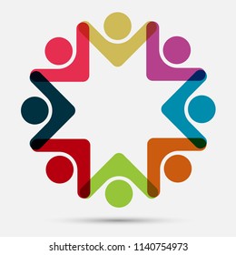 Vector graphic group connection logo.Eight people in the circle.logo team work