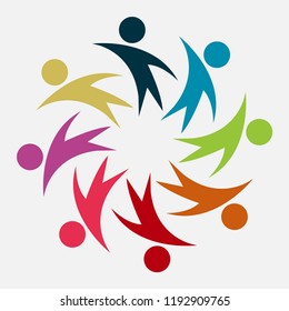Vector graphic group connection logo.Eight people in the circle.logo team work