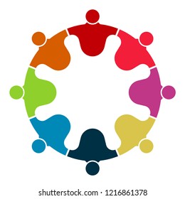 Vector graphic group connection logo.Eight people in the circle.logo team work