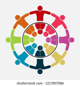 Vector graphic group connection logo.Eight people in the circle.logo team work