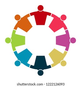 Vector graphic group connection logo.Eight people in the circle.logo team work