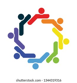 Vector graphic group connection logo.Eight people in the circle.logo team work