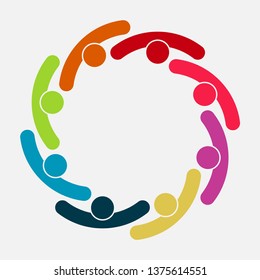 Vector graphic group connection logo.Eight people in the circle.logo team work
