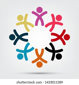 Vector graphic group connection logo.Eight people in the circle.logo team work