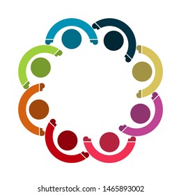 Vector graphic group connection logo.Eight people in the circle.logo team work
