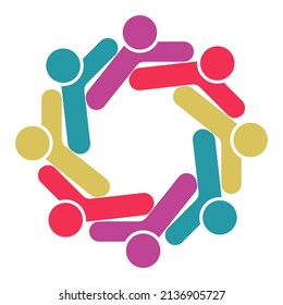Vector graphic group connection logo.Eight people in the circle.logo team work