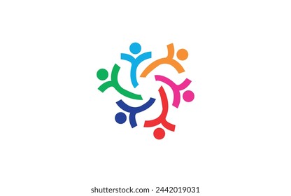 Vector graphic group connection logo.Eight people in the circle.logo team work Pro Vector Community, network and social logo design Pro Vector