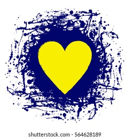 Vector graphic grunge illustration of heart sign with ink blot, brush strokes, drops isolated on the white background. Series of artistic illustration with splash, blots and brush strokes