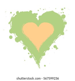 Vector graphic grunge illustration of heart sign with ink blot, brush strokes, drops isolated on the white background. Series of artistic illustration with splash, blots and brush strokes