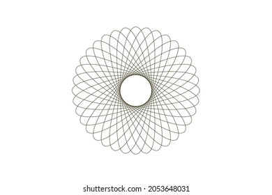 Vector graphic of Guilloche pattern on white background. Rosette (line elements) for money design. Simple mandala design. Good for certificate, wedding invitations, banknote, money design, currency.
