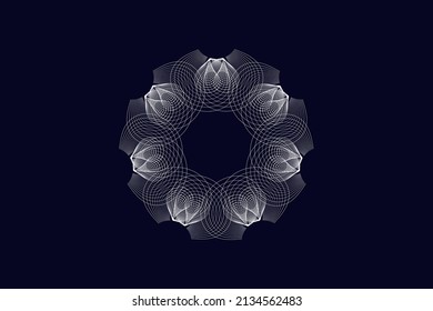 Vector graphic of Guilloche pattern on dark blue background. Vector certificate texture. Good for certificate, wedding invitations, banknote, money design, currency.
