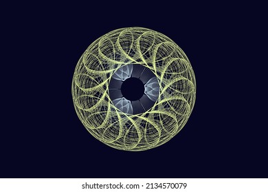 Vector graphic of Guilloche pattern on dark blue background. 