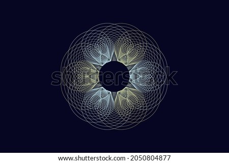 Vector graphic of Guilloche pattern on dark blue background. Vector certificate texture. Texture for certificate, wedding invitations, banknote, money design, currency, note, check, ticket etc.
