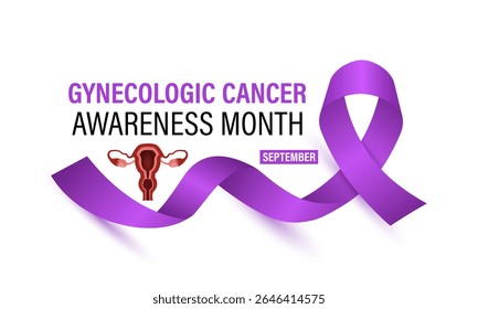  Vector graphic of Gynecologic Cancer Awareness Month is Unite to Educate, Empower, and Save Lives. Increase awareness of cervical, ovarian, uterine, vaginal, and vulvar cancers. Banner poster, social