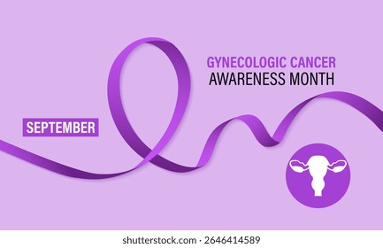  Vector graphic of Gynecologic Cancer Awareness Month is Unite to Educate, Empower, and Save Lives. Increase awareness of cervical, ovarian, uterine, vaginal, and vulvar cancers. Banner poster, social
