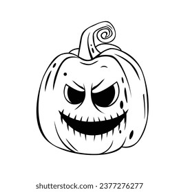 Vector graphic Halloween pumpkin with evil face on white background. Great element for your horror design.