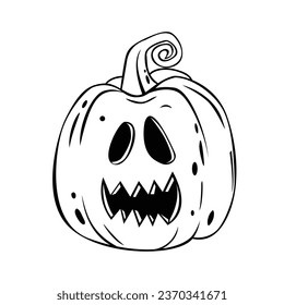 Vector graphic Halloween pumpkin with scary face on white background. Great element for your design.