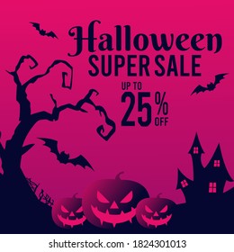 Vector graphic of Halloween super sale good for Halloween super sale. flat design. flyer design.flat illustration.