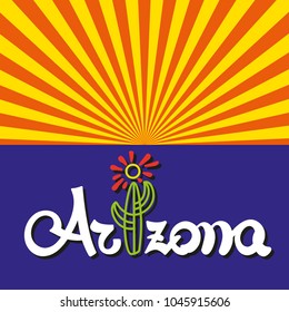 Vector graphic hand drawn design. Typography poster in the form of symbols of the state of Arizona.