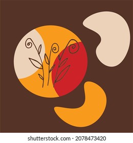 Vector graphic hand drawn illustration  with abstraction . Multicolored illustration - -  abstraction curls, twigs on a multi-colored round background. Idea for background, wallpaper.