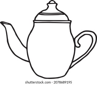 Ilustración gráfica vectorial dibujada a mano con tetera.  Idea para imprimir en textiles, paquetes, páginas coloreadas.