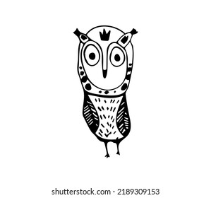 Vector graphic of Hand drawn owl isolated on white background. Owl sketch black and white hand drawn image. Hand drawn sketch style illustration. 
