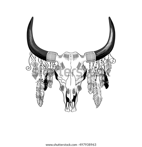 Vector Graphic Hand Drawn Skull Bull Stock Vector (Royalty Free) 497938963