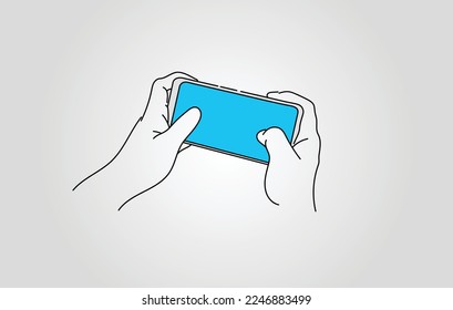 Vector graphic of hands controlling a game on a smart phone screen