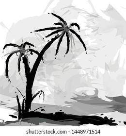 Vector graphic hands drawing palm tree