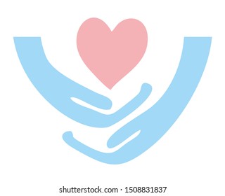 
Vector graphic of hands hugging a heart on a white background