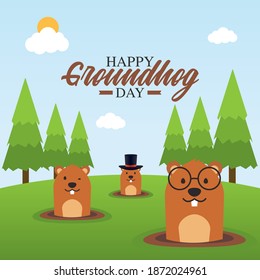 vector graphic of happy groundhog day good for groundhog day celebration. flat design. flyer design.flat illustration.