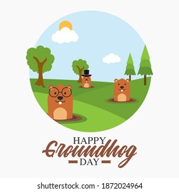 vector graphic of happy groundhog day good for groundhog day celebration. flat design. flyer design.flat illustration.