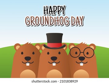 vector graphic of happy groundhog day good for groundhog day celebration. flat design. flyer design.flat illustration.