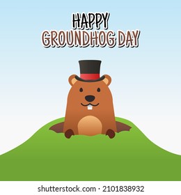 vector graphic of happy groundhog day good for groundhog day celebration. flat design. flyer design.flat illustration.